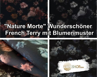 French Terry summer sweat roses red blue black Nature Morte Floral flowers 0.5 m