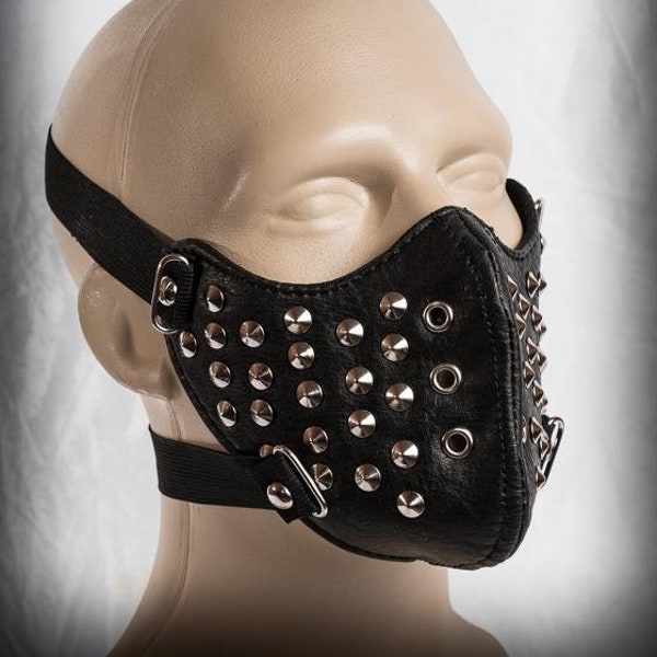 Gothic leather mask for motorbike with spikes and caps . Rocker, Metal, Punk, Goth , Bike, Ski