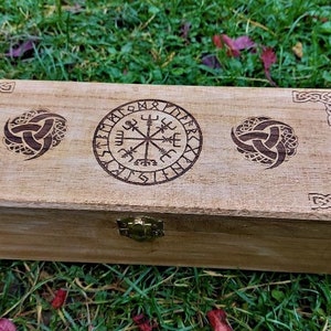 Handmade Engraved Wooden Jewelry Box: Viking Vegvisir Compass