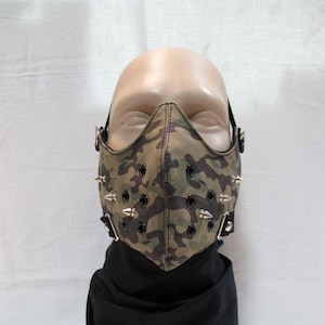 Handmade Camo Leather Mask: Spiked Punk Goth Biker Face Mask