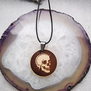 Handmade Wooden Punk is not Dead Engraved Charm Pendant Necklace Medallion