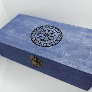 Handmade engraved wooden purple jewellery / organizer box Viking Vegvisir  Runic Compass Symbol Travel