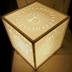 Boîte à lumière Vegvisir Viking nordique faite main : veilleuse runique païenne