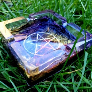 Handmade Resin ashtray with Stainless Steel Pentagram Pentacle Witch Pagan Gothic