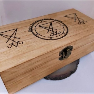 Handmade engraved wooden jewellery / organizer box Sigil of Lucifer - Seal of Satan Symbol Travel