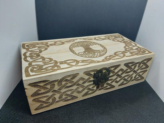 Handmade Engraved All Over Wooden Jewellery / Organizer Box Tree of Life  Jewellery Box Yoga Symbol Boho Design Jewellery Yggdrasil 