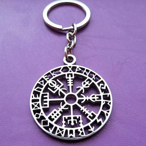Pendentif Vegvisir En Cuir Made In Italy - Collier Ou Porte-clés Style Viking Nordique, Neuf Avec étiquette