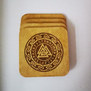 Handgemachte gravierte Valknut Knoten Symbol Viking Eco-Friendly Holz 2 / 4 Untersetzer Tischdekorationen Celtic