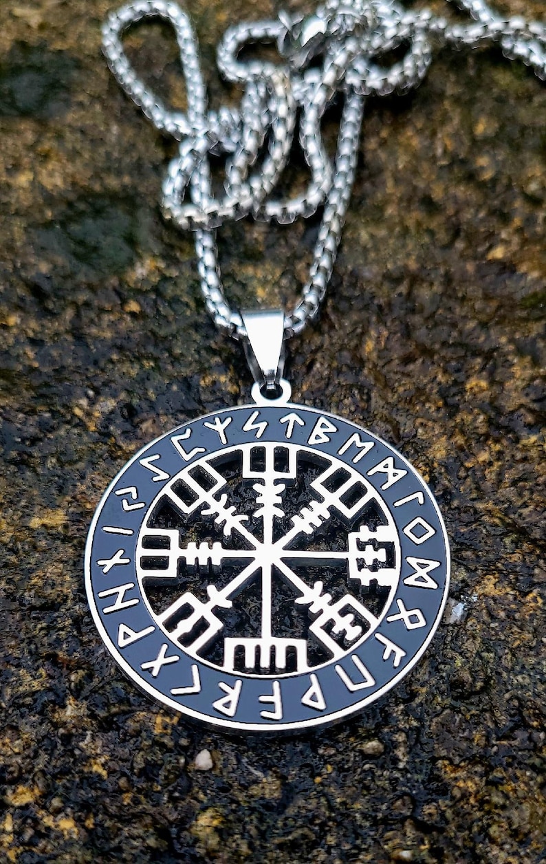 Handmade Stainless Steel Viking Vegvisir Compass Pendant Necklace - Etsy