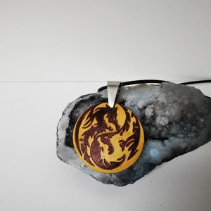 Handmade Wooden Yin Yang Dragon Pendant Necklace - Eco-Friendly Medallion