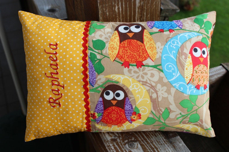 Name Pillow, Owls Baptism, Birth, 25 x 35 cm tall image 2