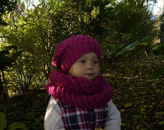 Set ,Kinderbeanie und Loop," "Josie" pink, Kopfumfang 48-50