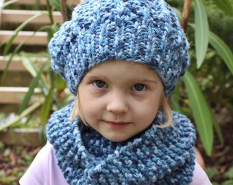 Set ,Kinderbeanie und Loop," "Toni" blau, Kopfumfang 48-50