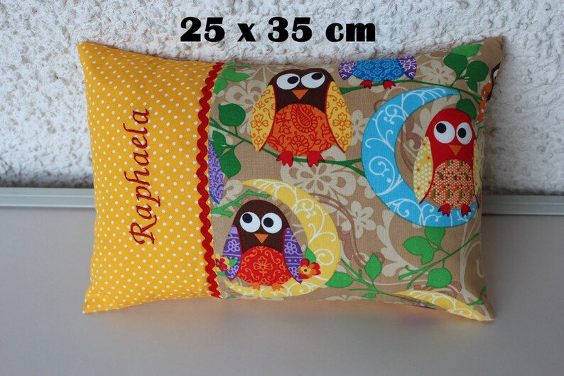 Name Pillow, Owls Baptism, Birth, 25 x 35 cm tall image 1