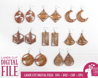 Tropical Earrings SVG, Palm Tree Leaves, Earrings SVG, Earrings laser file, Earrings Glowforge, Glowforge svg, Monstera earrings svg