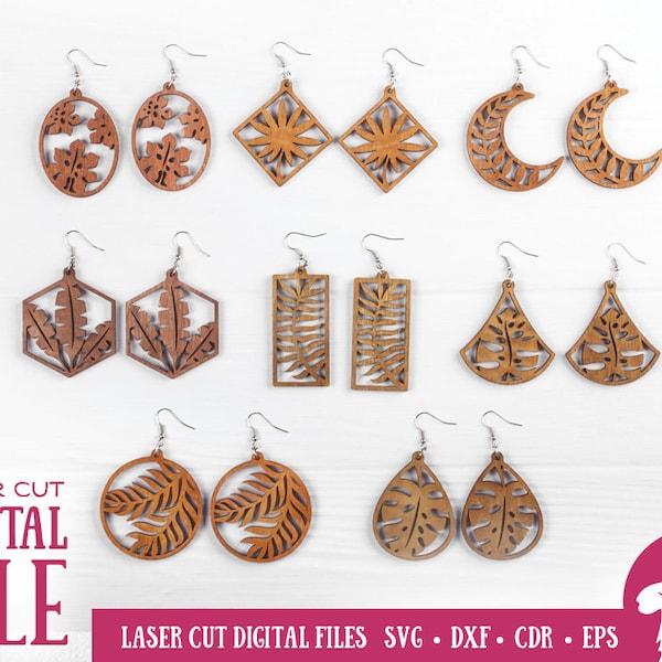 Tropical Earrings SVG, Palm Tree Leaves, Earrings SVG, Earrings laser file, Earrings Glowforge, Glowforge svg, Monstera earrings svg