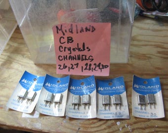 Cristales para radios CB Midland, nuevos, usados, excedentes, paquetes sin abrir, canales 26, 27, 28, 29 y 30 - 5 pares en total. Lote.