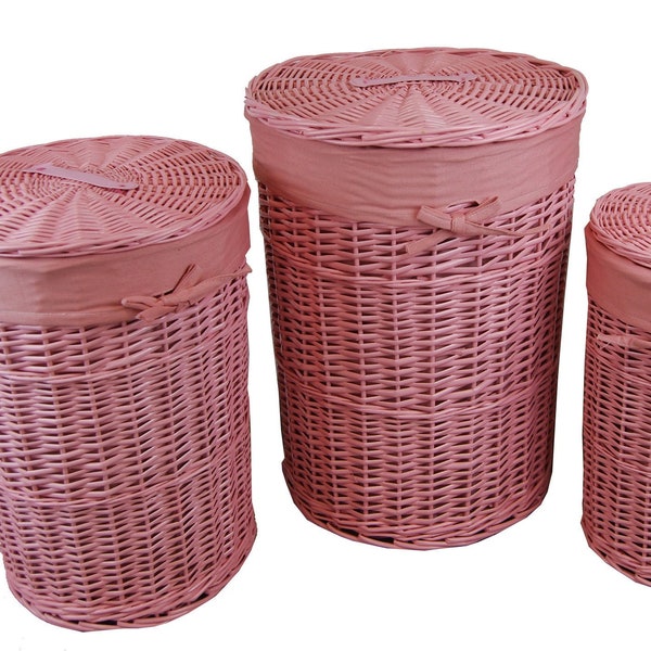 Panier à linge Coffre à linge Collecteur de linge osier rose avec couvercle 3x tailles