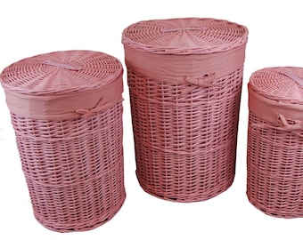 Laundry basket laundry chest laundry collector willow pink with lid 3x size