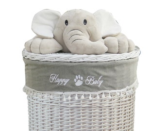 Panier à linge coffre à linge en saule éléphant blanc avec couvercle D.39 H.55