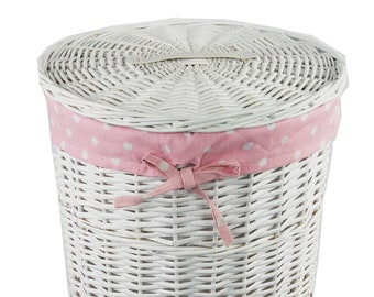 Laundry basket willow round white pink 22WRd-a D.32 H.48