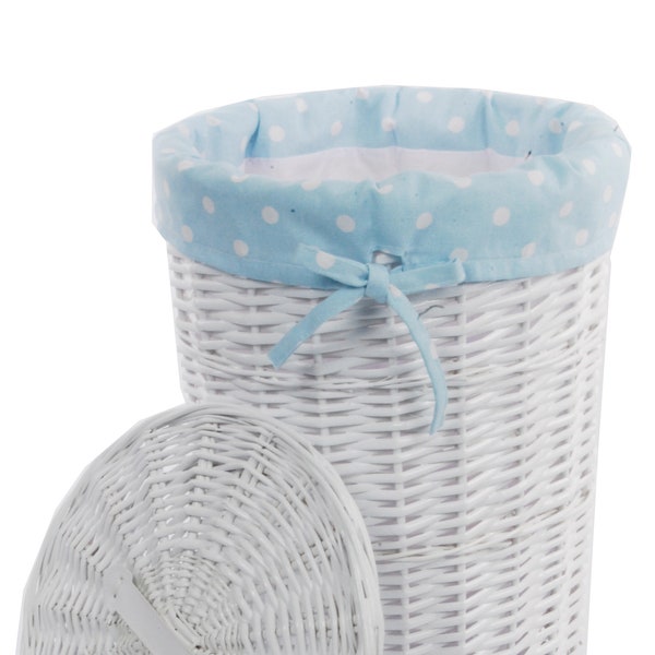 Laundry basket wicker round white blue D.32 H.48