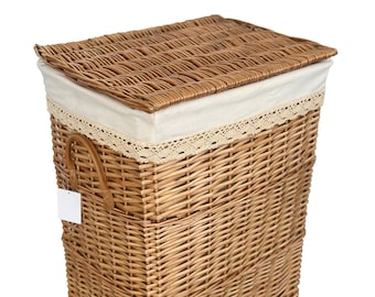 Laundry Basket Laundry Chest Willow Beige with Cover Lid Handles 48x36 H.62cm