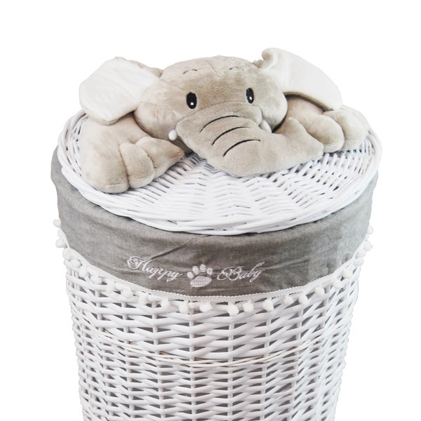 Laundry basket chest willow white elephant with lid cover D.32 H.48