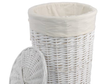 Laundry basket wicker round white with cover lid 30L