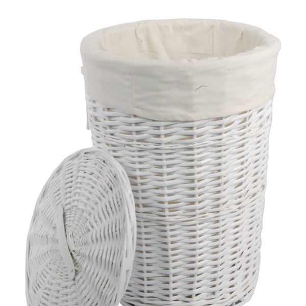 Laundry basket wicker round white with cover lid 30L
