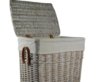 Cesto lavanderia cesto lavanderia salice lavato bianco beige con coperchio coperchio maniglie 40x30 H.55cm