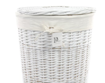 Panier à Linge Coffre à Linge Osier Blanc Rond 96L Couvercle D.46 H.62