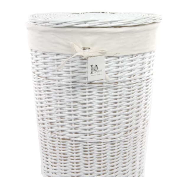 Laundry Basket Laundry Chest Wicker White Round 96L Cover Lid D.46 H.62