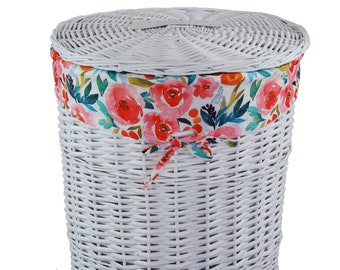 Laundry Basket Laundry Chest willow round white w. lid Laundry Bag flower D.46 H.62