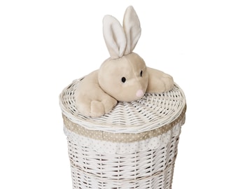 Laundry basket laundry garbage can willow white with lid rabbit