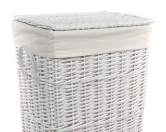 Panier à linge coffre à linge osier blanc rectangulaire couvercle 3x size 90/60/34 litres