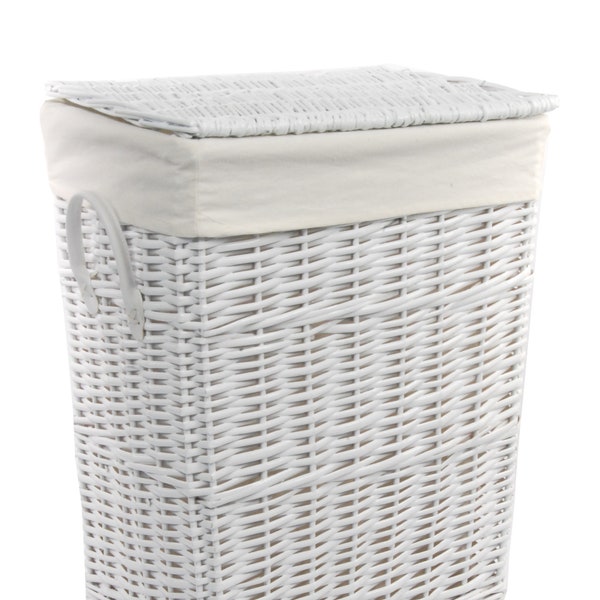 Panier à linge coffre à linge osier blanc rectangulaire couvercle 3x size 90/60/34 litres