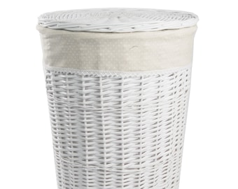 Panier à linge coffre à linge saule rond blanc 60L