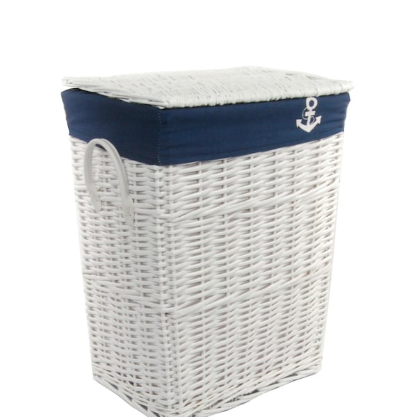 Panier à linge coffre à linge en osier rectangulaire bleu marine 32x24 H.48