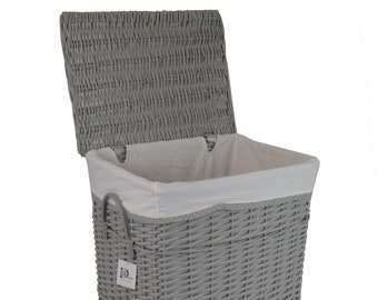 Cesta de la ropa sucia pecho gris de mimbre con tapa de la bolsa de lavandería asas 40x30 H.55