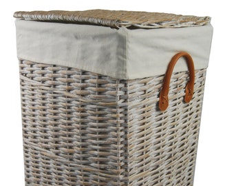 Wasmand waskist wicker wash wit beige met deksel handvatten 48x36 H.62 cm