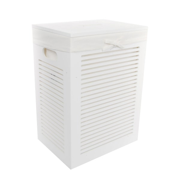 Laundry basket laundry chest wood MDF white 66L cover lid handle 40x30 H.55