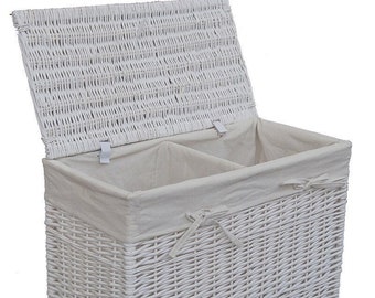 Laundry Basket Laundry Collector Laundry Chest Wood with 2X Sorting Compartment Laundry Bag Lid Handle 56x30 H.55