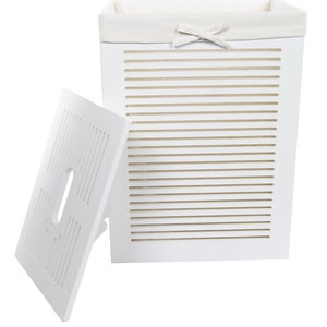 Panier à linge Coffre à linge en bois MDF blanc 66L Couvercle poignée du couvercle 40x30 H.55 image 2