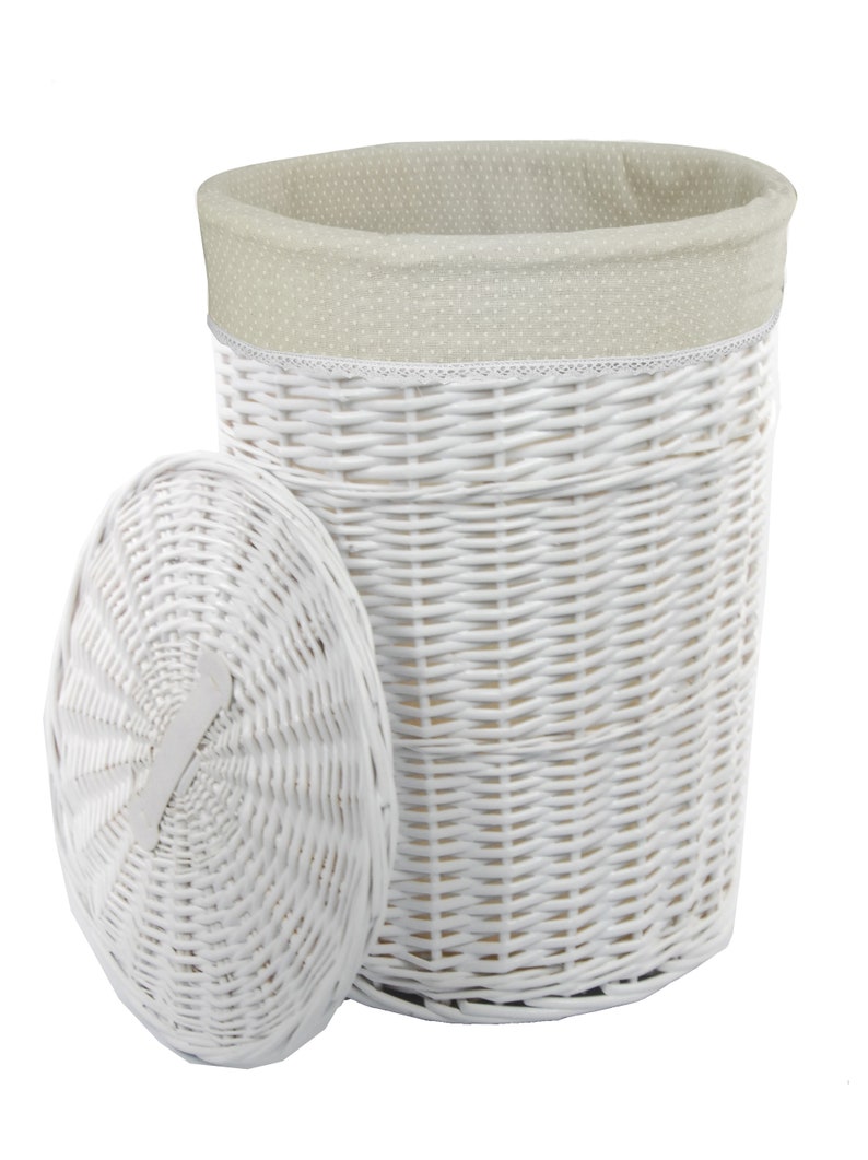 Panier à linge coffre à linge saule rond blanc 60L image 2