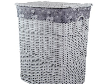 Panier à linge en osier blanc rectangulaire à motif floral gris