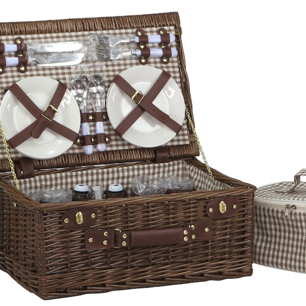 Picnic basket willow f. 4 persons incl. thermo bag 48x32 H.22 4x colours: brown/light grey/black/white