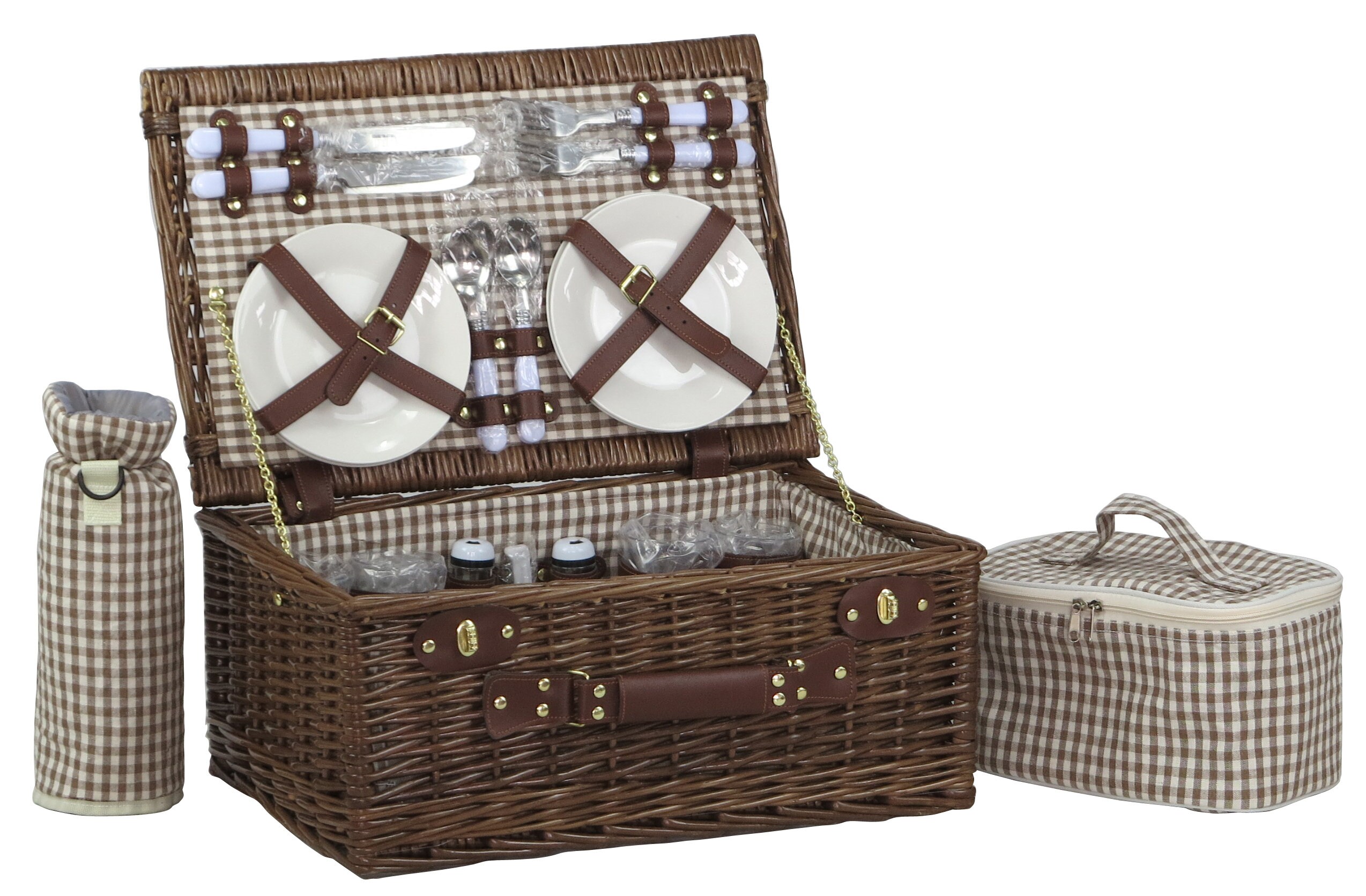 Cesta de picnic de sauce para 4 personas incl. bolsa térmica 48x32 H.22 4x  colores: marrón/gris claro/negro/blanco -  España