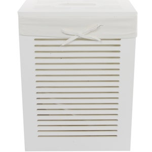 Panier à linge coffre à linge en bois MDF blanc 40L couvercle poignée 35x25 H.46 image 3