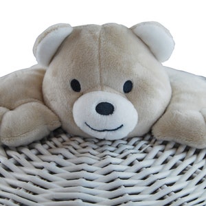 Laundry Basket Laundry Chest Willow Round White Lid with Soft Toy Bear Cover Lid image 3